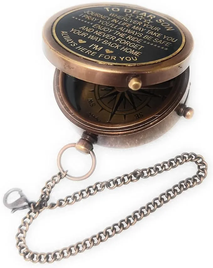 Gift for Son from Mom Dad | Engraved Compass 2" - Father to Son Gifts, Mom to Son Gifts for Graduation, Birthday Baptism Confirmation Communion