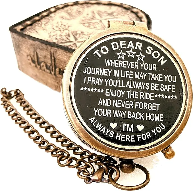 Gift for Son from Mom Dad | Engraved Compass 2" - Father to Son Gifts, Mom to Son Gifts for Graduation, Birthday Baptism Confirmation Communion