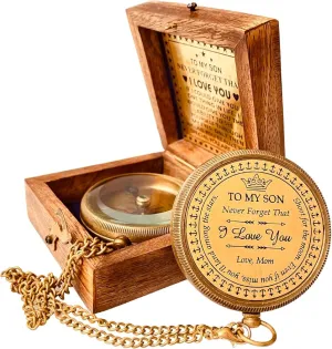 Gift for Son from Mom Dad | Engraved Compass 2" - Father to Son Gifts, Mom to Son Gifts for Graduation, Birthday Baptism Confirmation Communion