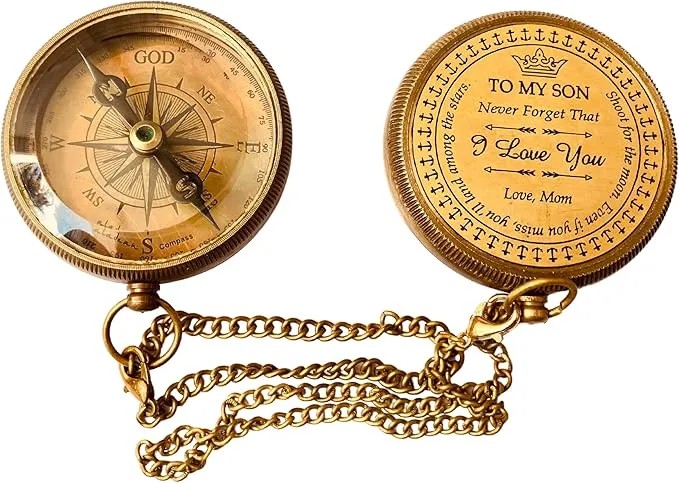 Gift for Son from Mom Dad | Engraved Compass 2" - Father to Son Gifts, Mom to Son Gifts for Graduation, Birthday Baptism Confirmation Communion