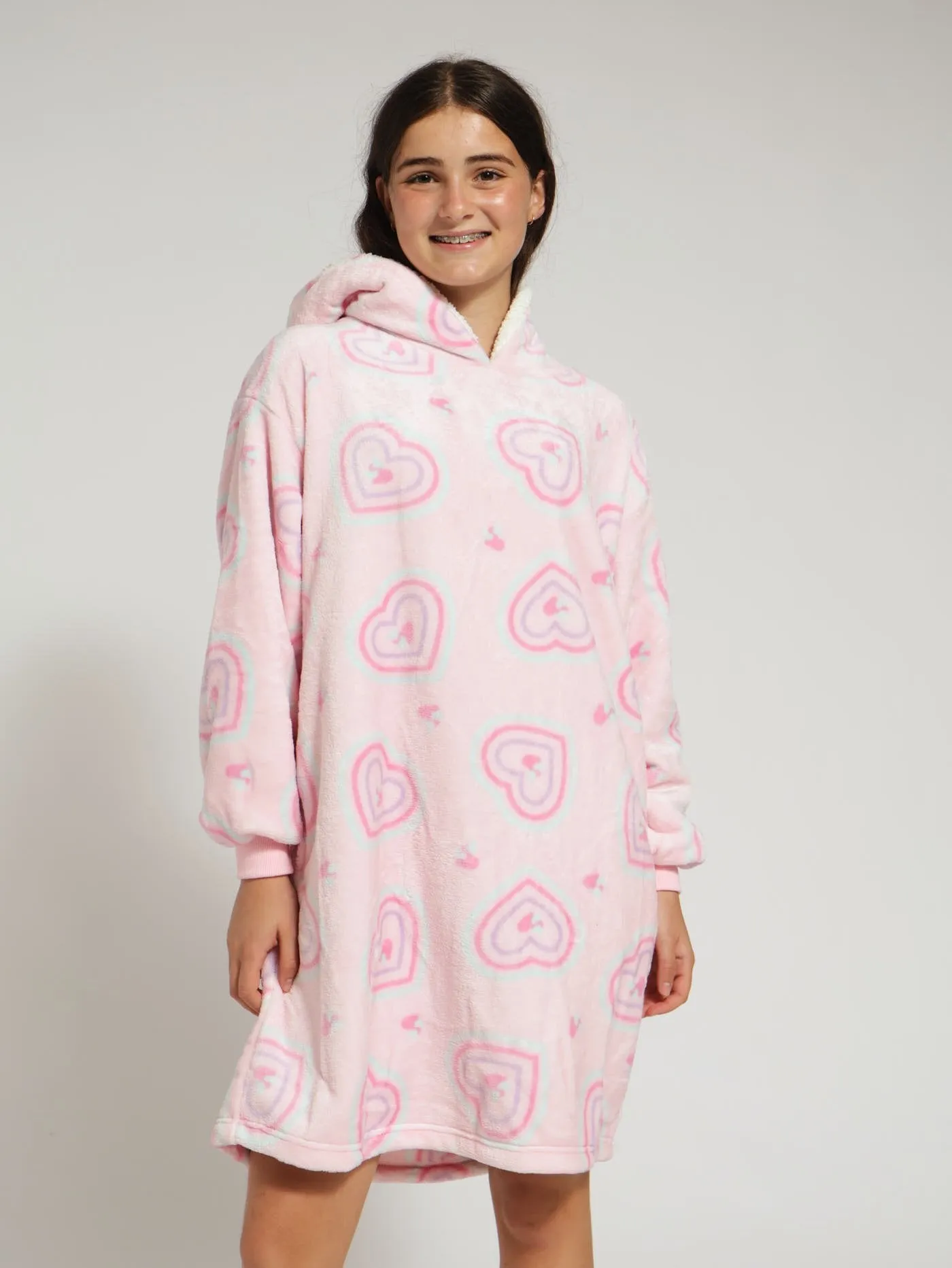 Girls Retro Hearts Snuggie - Pink