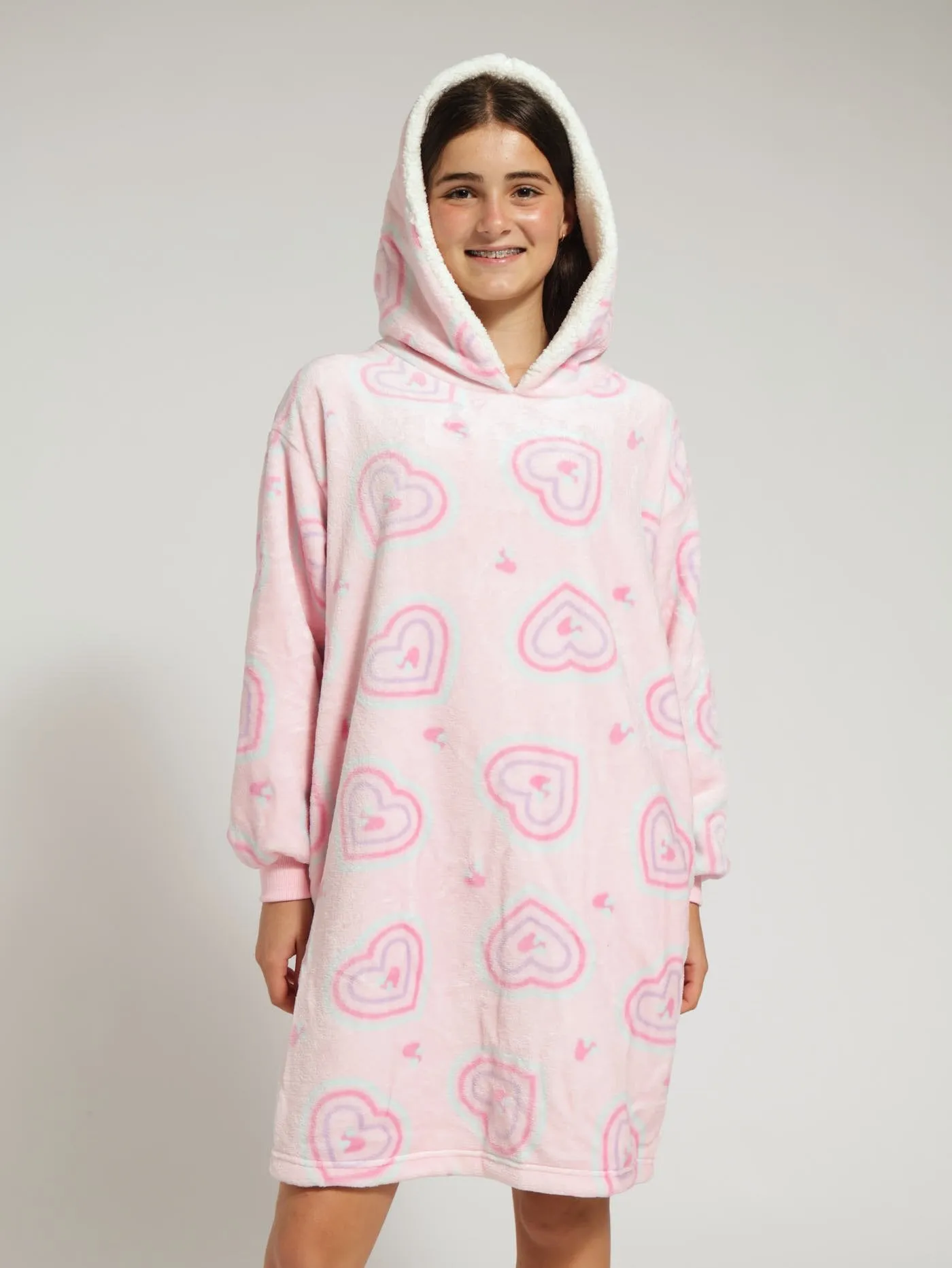 Girls Retro Hearts Snuggie - Pink
