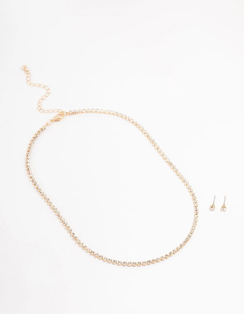 Gold Tennis Czech Crystal  Necklace & Earring Set