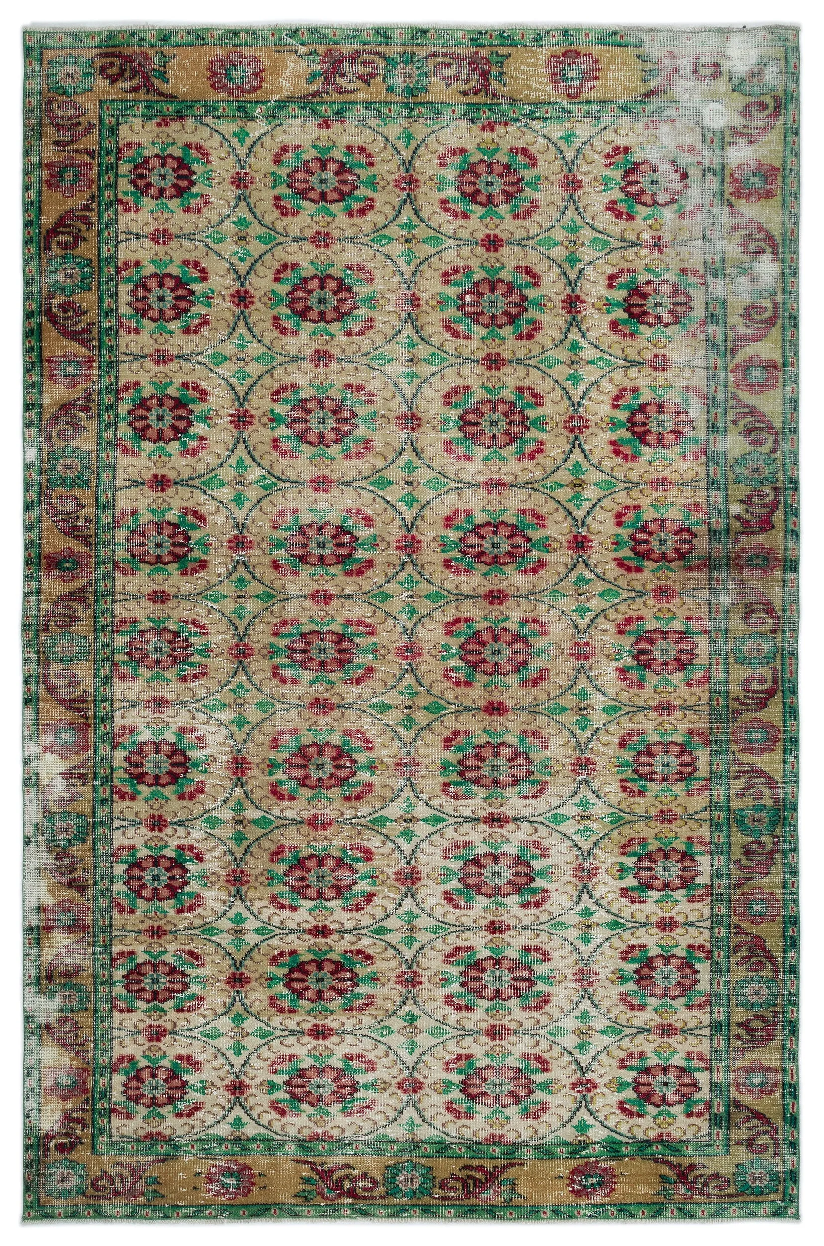 Green Over Dyed Rug I Traditional Design Rug | Turkish Rug | Hand Weaving Rug  | Bedroom Rug | Wool Rug | Vintage Rug | Tumbled Rug  | Naturel Rug | Boho Rug I 6'2'' x 9'9'' ft 189 x 296 cm
