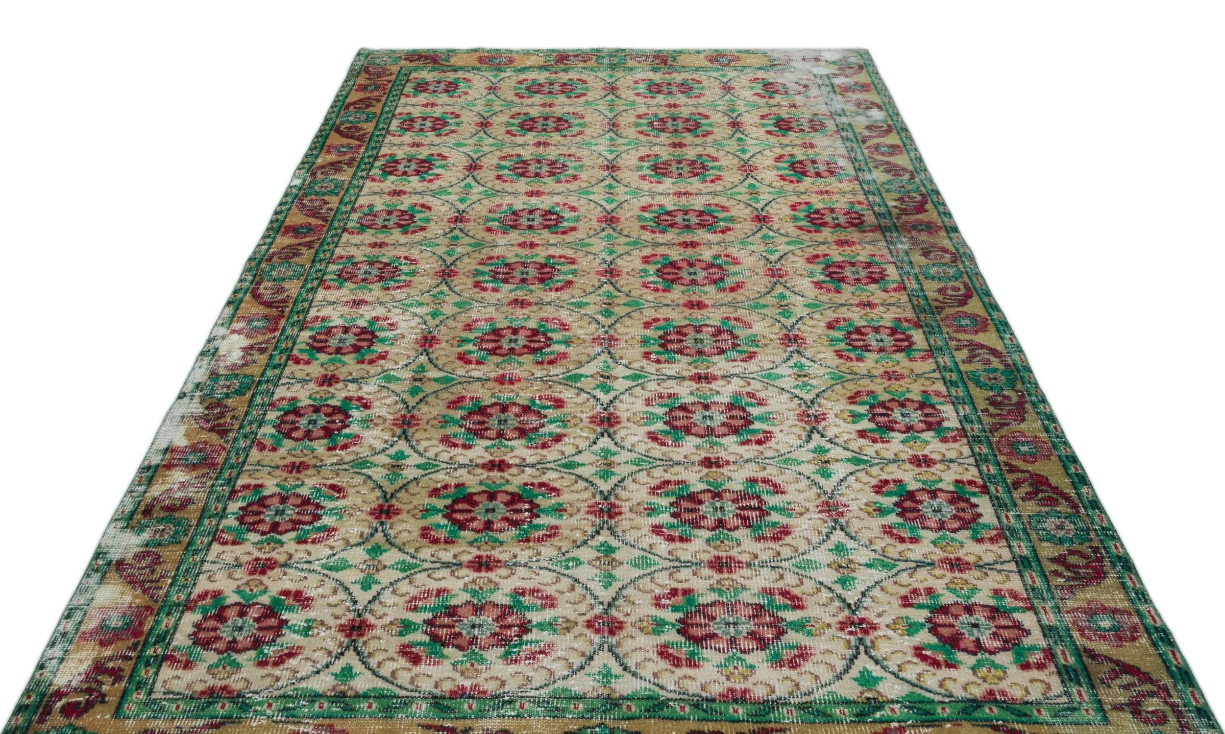 Green Over Dyed Rug I Traditional Design Rug | Turkish Rug | Hand Weaving Rug  | Bedroom Rug | Wool Rug | Vintage Rug | Tumbled Rug  | Naturel Rug | Boho Rug I 6'2'' x 9'9'' ft 189 x 296 cm