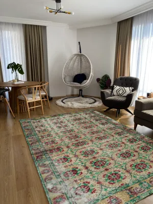 Green Over Dyed Rug I Traditional Design Rug | Turkish Rug | Hand Weaving Rug  | Bedroom Rug | Wool Rug | Vintage Rug | Tumbled Rug  | Naturel Rug | Boho Rug I 6'2'' x 9'9'' ft 189 x 296 cm