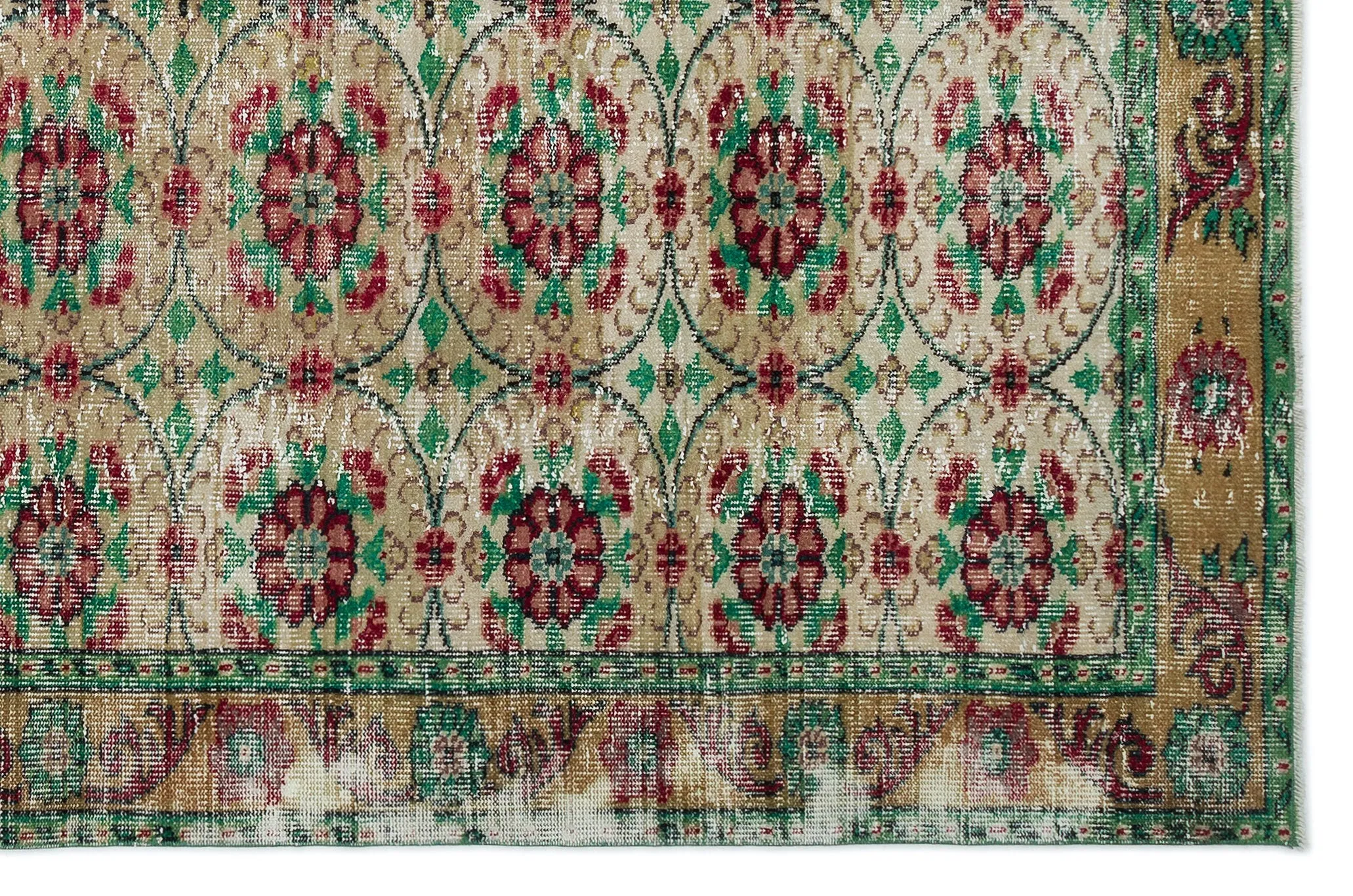 Green Over Dyed Rug I Traditional Design Rug | Turkish Rug | Hand Weaving Rug  | Bedroom Rug | Wool Rug | Vintage Rug | Tumbled Rug  | Naturel Rug | Boho Rug I 6'2'' x 9'9'' ft 189 x 296 cm