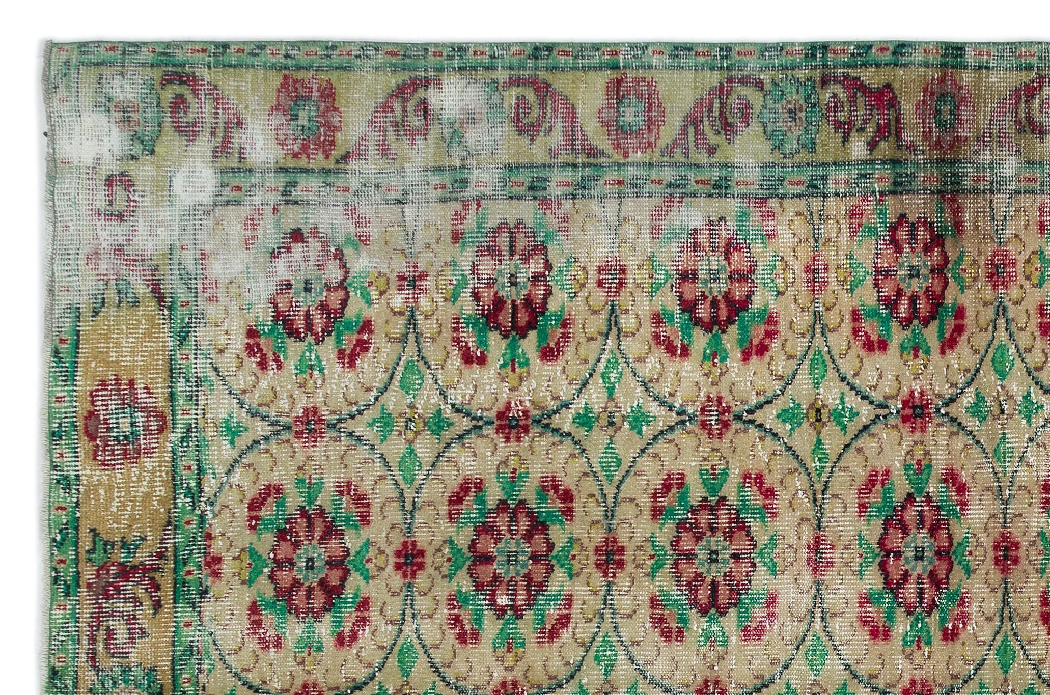 Green Over Dyed Rug I Traditional Design Rug | Turkish Rug | Hand Weaving Rug  | Bedroom Rug | Wool Rug | Vintage Rug | Tumbled Rug  | Naturel Rug | Boho Rug I 6'2'' x 9'9'' ft 189 x 296 cm