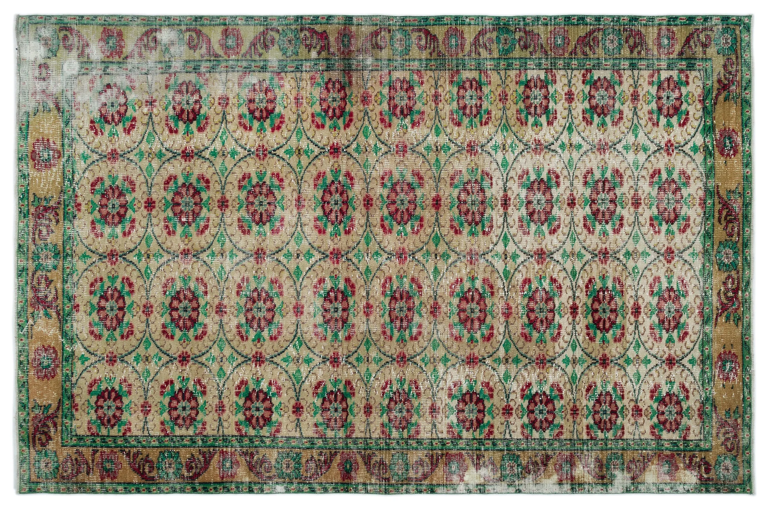 Green Over Dyed Rug I Traditional Design Rug | Turkish Rug | Hand Weaving Rug  | Bedroom Rug | Wool Rug | Vintage Rug | Tumbled Rug  | Naturel Rug | Boho Rug I 6'2'' x 9'9'' ft 189 x 296 cm
