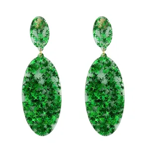 Green Resin & 18K Gold-Plated Star Oval Earrings