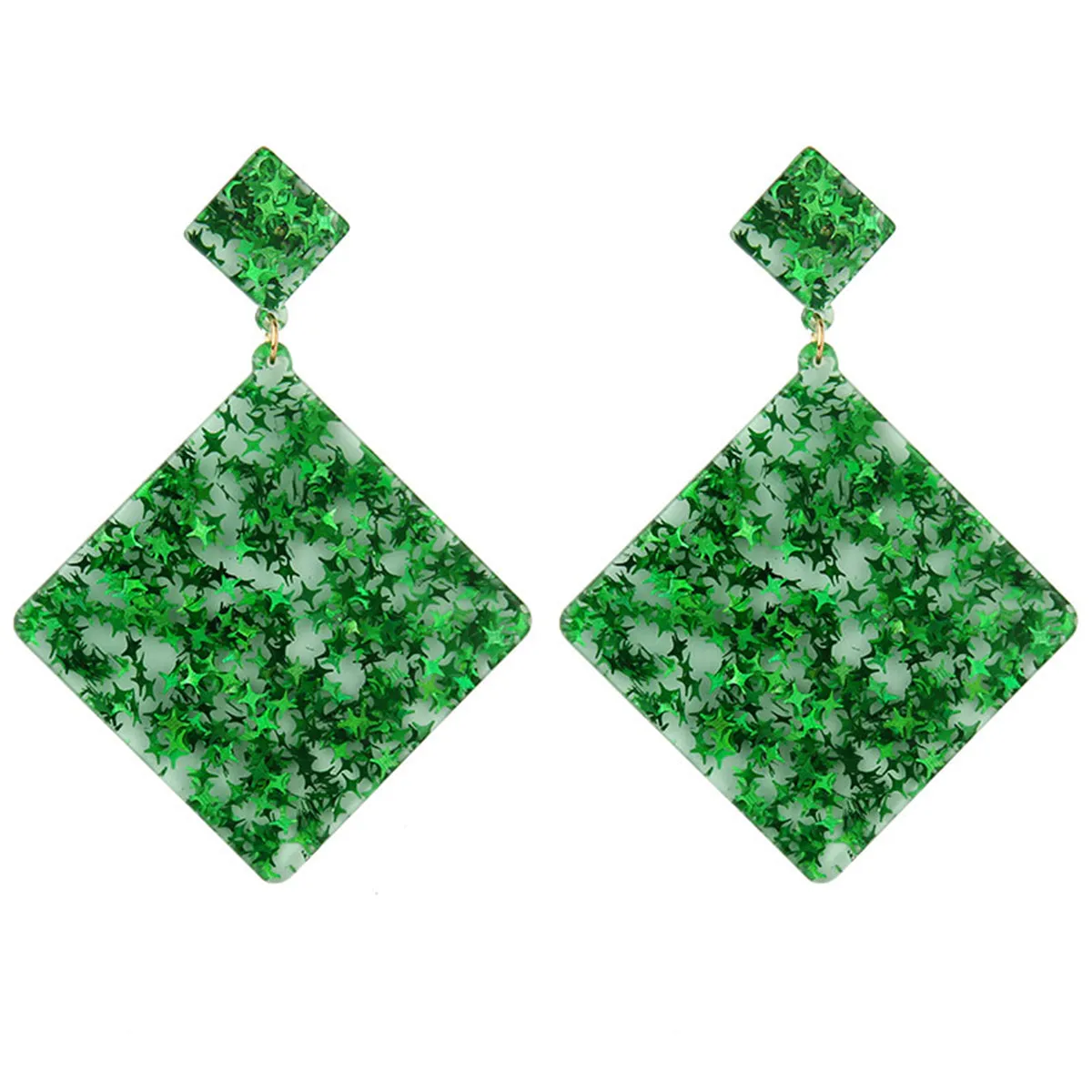 Green Resin & 18K Gold-Plated Star Rhombus Earrings