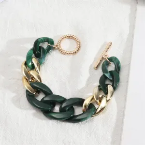Green Resin & 18K Gold-Plated Tortoise Curb Chain Bracelet