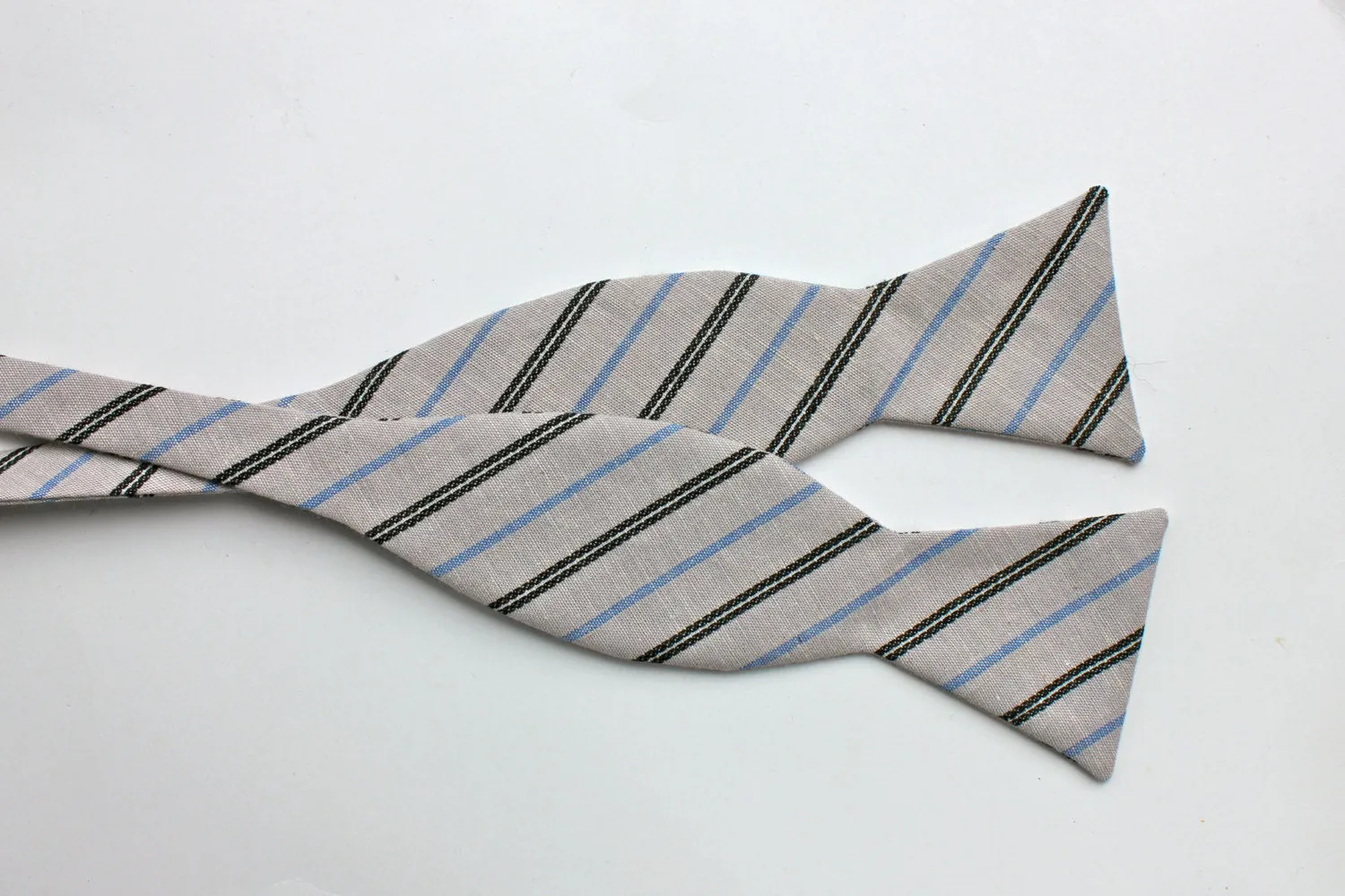 Grey & Blue Striped Bow Tie