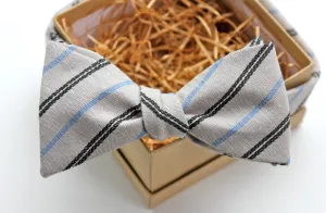 Grey & Blue Striped Bow Tie