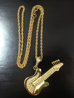 Guitar Necklace Gold Metal