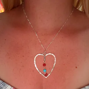 Handcrafted Sterling Silver Heart Pendant – Hammered Texture with Gemstones, Interchangeable Chain