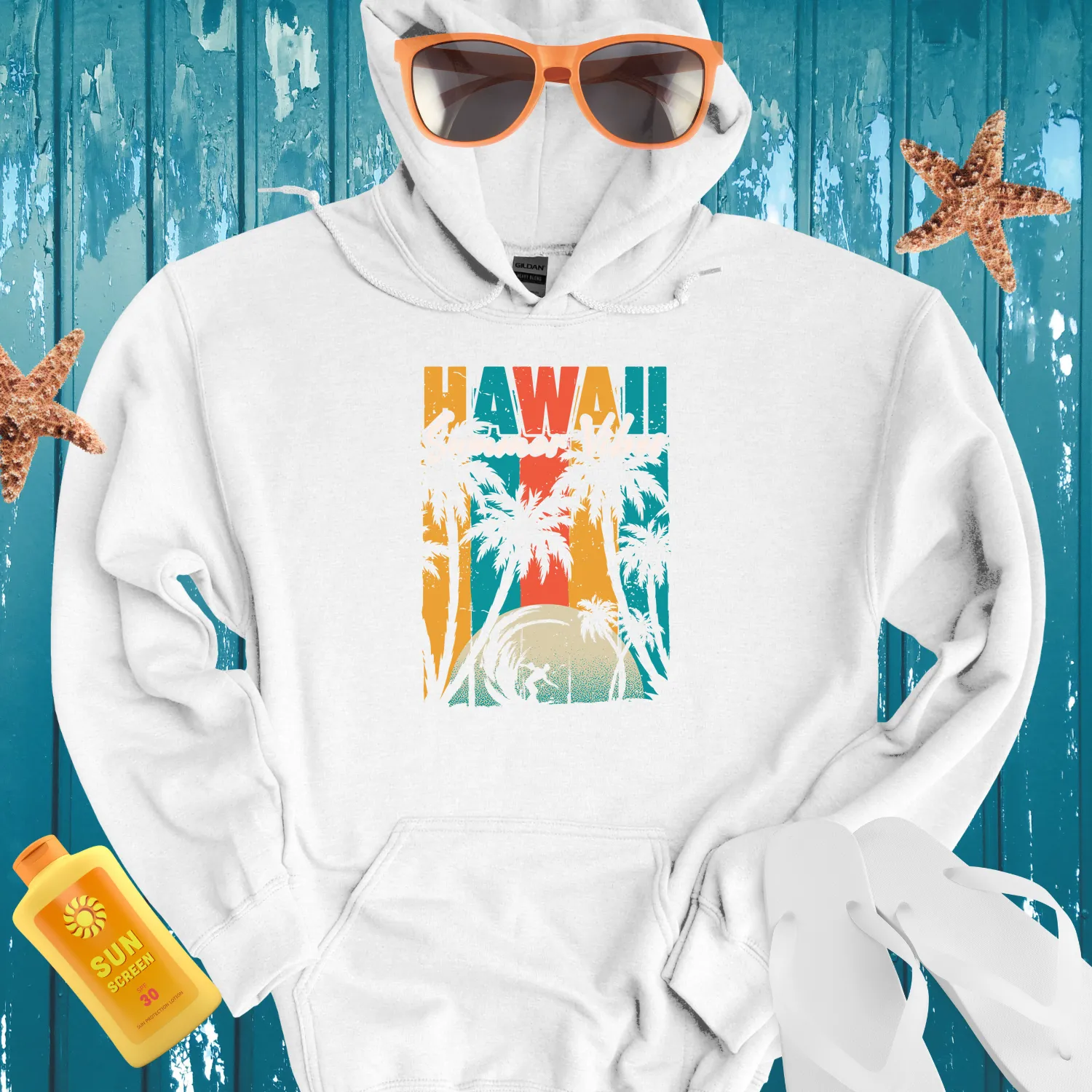 Hawaii Summer Vibes Hoodie Surfing Beach Adventure