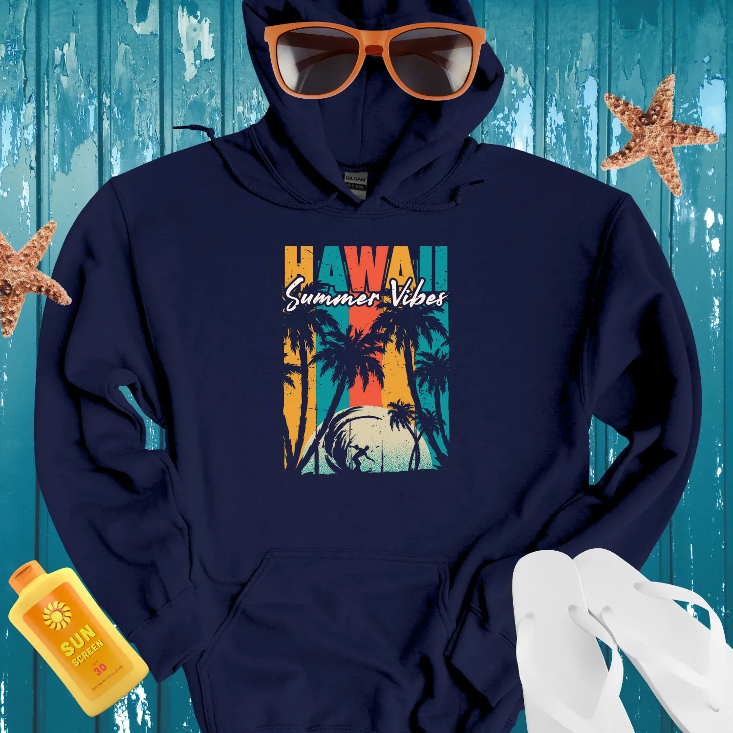 Hawaii Summer Vibes Hoodie Surfing Beach Adventure