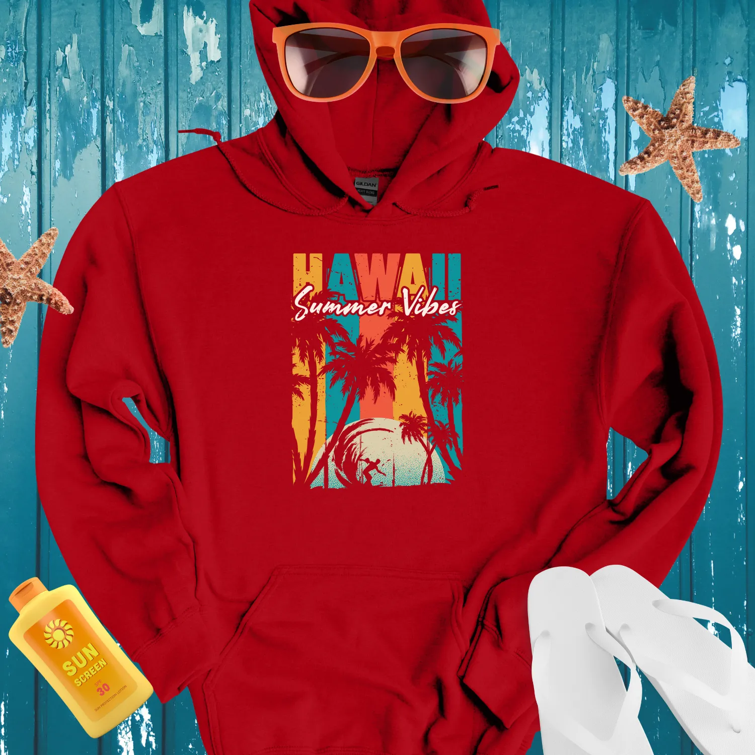 Hawaii Summer Vibes Hoodie Surfing Beach Adventure