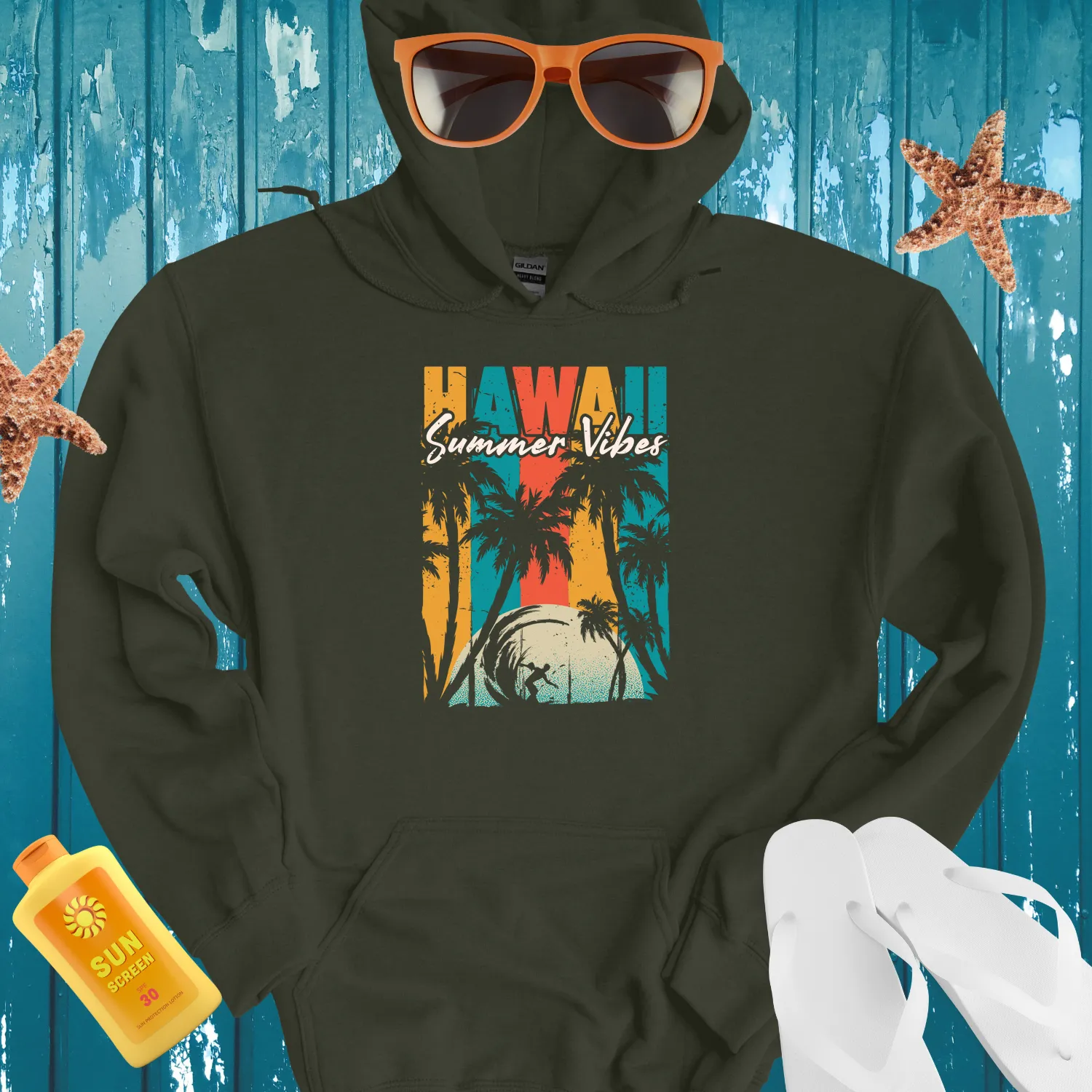 Hawaii Summer Vibes Hoodie Surfing Beach Adventure