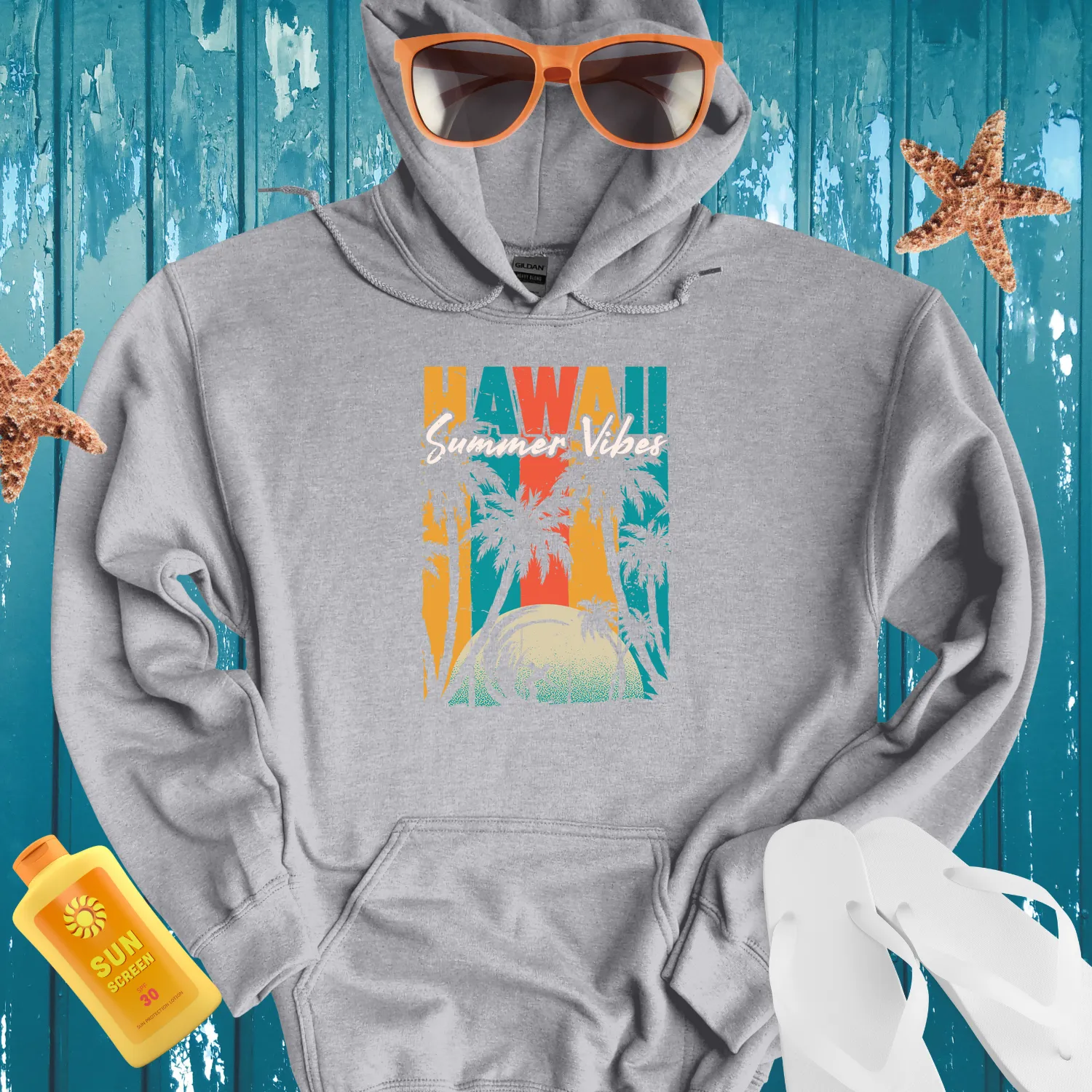 Hawaii Summer Vibes Hoodie Surfing Beach Adventure