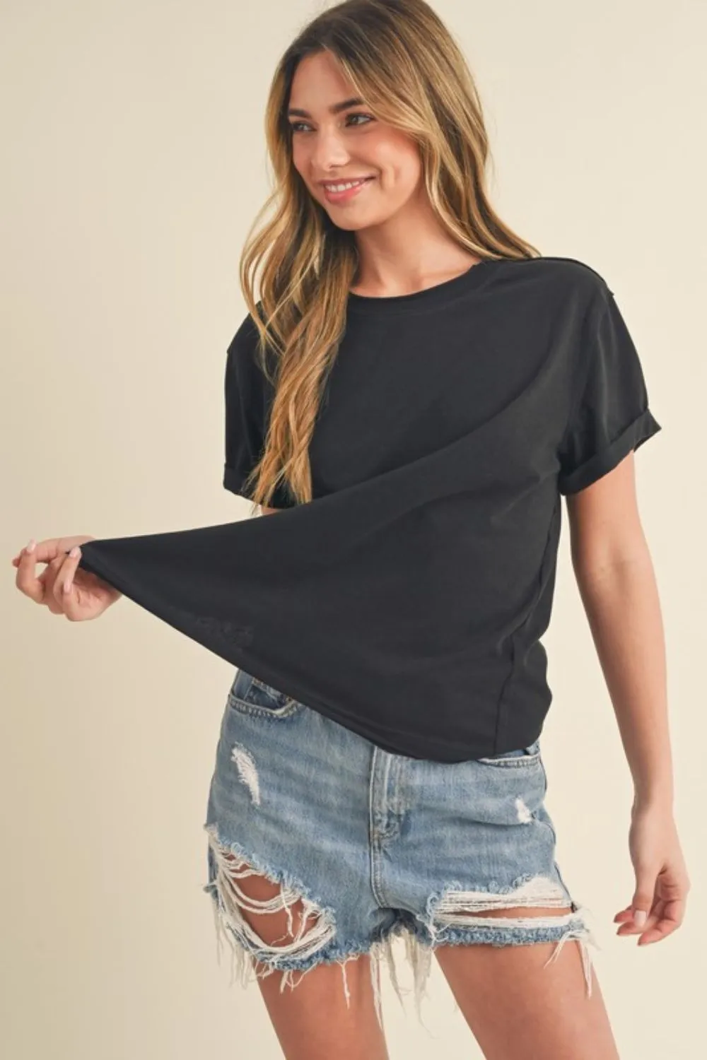 Hazel Blues® |  Aemi   Co Exposed Seam Round Neck Short Sleeve T-Shirt