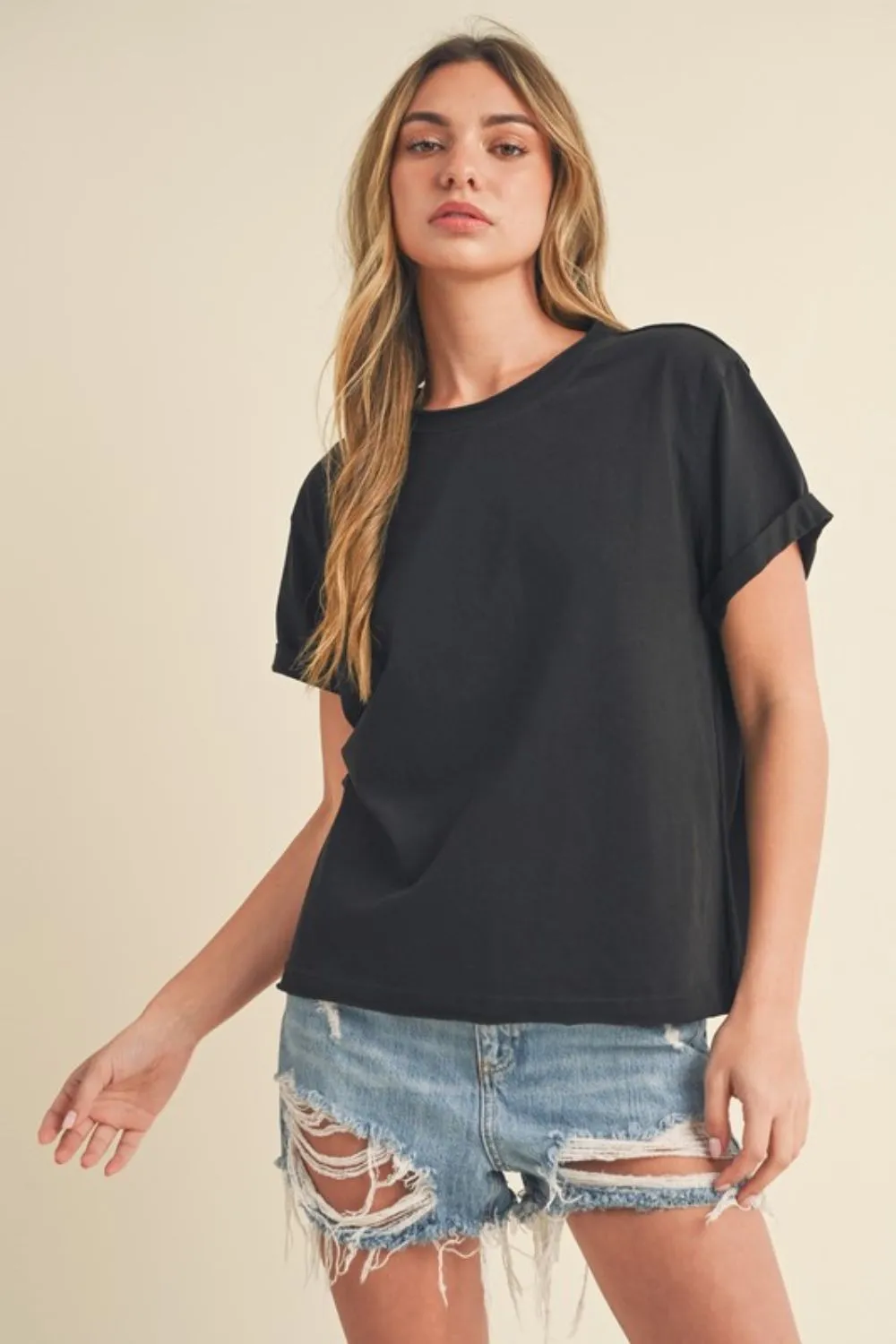 Hazel Blues® |  Aemi   Co Exposed Seam Round Neck Short Sleeve T-Shirt