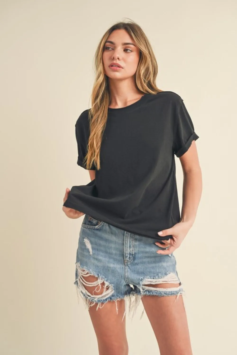 Hazel Blues® |  Aemi   Co Exposed Seam Round Neck Short Sleeve T-Shirt