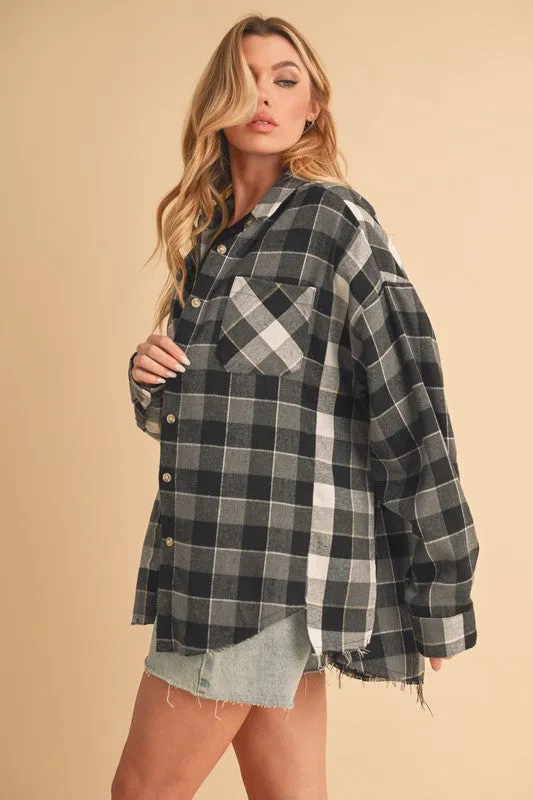 Hazel Blues® |  Aemi   Co Frayed Hem Plaid Button Up Flannel Shirt