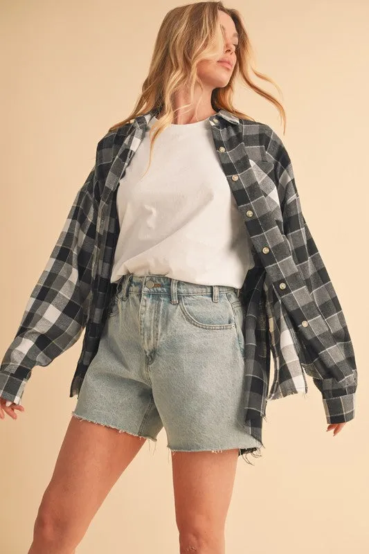 Hazel Blues® |  Aemi   Co Frayed Hem Plaid Button Up Flannel Shirt