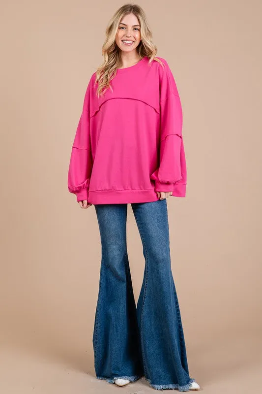 Hazel Blues® |  Ces Femme Exposed Seam Long Sleeve Sweatshirt