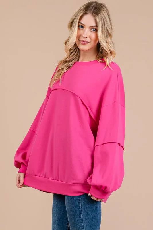 Hazel Blues® |  Ces Femme Exposed Seam Long Sleeve Sweatshirt