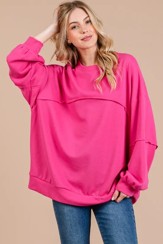 Hazel Blues® |  Ces Femme Exposed Seam Long Sleeve Sweatshirt