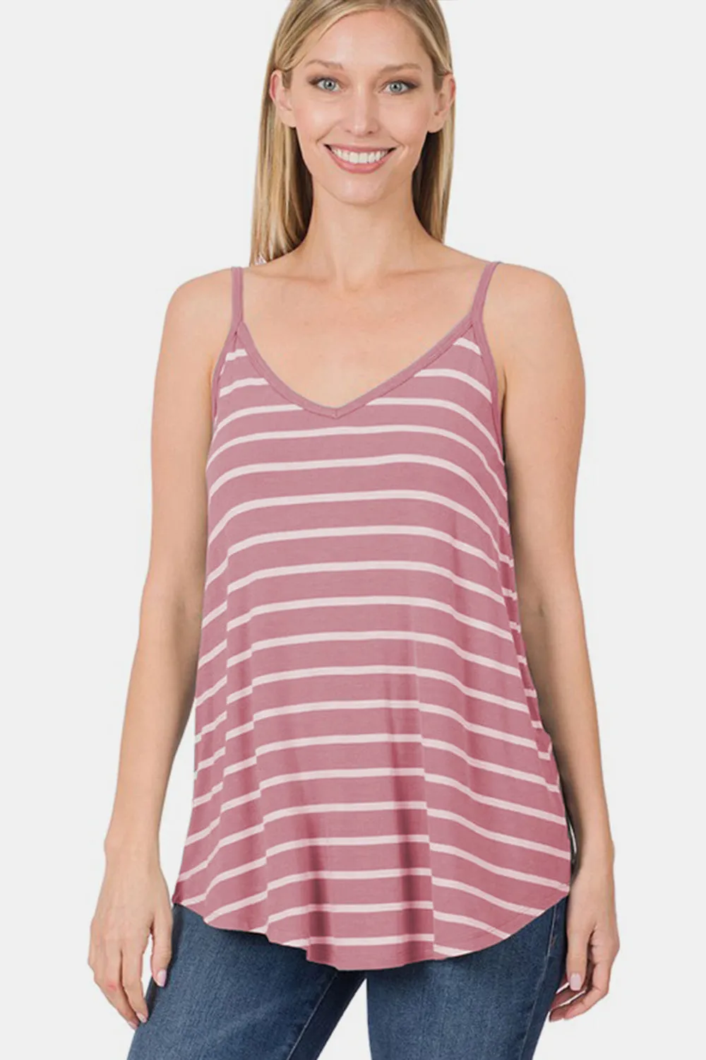Hazel Blues® |  Zenana Striped Curved Hem Cami