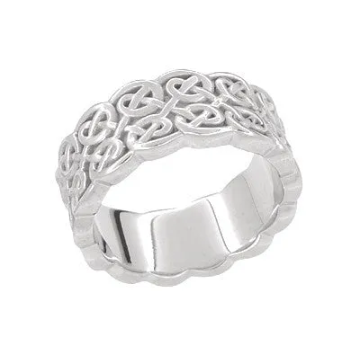 Heirloom Celtic Knot Wide Wedding Band in 14 Karat White Gold - 8.3mm Wide