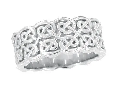 Heirloom Celtic Knot Wide Wedding Band in 14 Karat White Gold - 8.3mm Wide