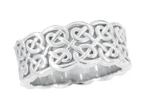 Heirloom Celtic Knot Wide Wedding Band in 14 Karat White Gold - 8.3mm Wide