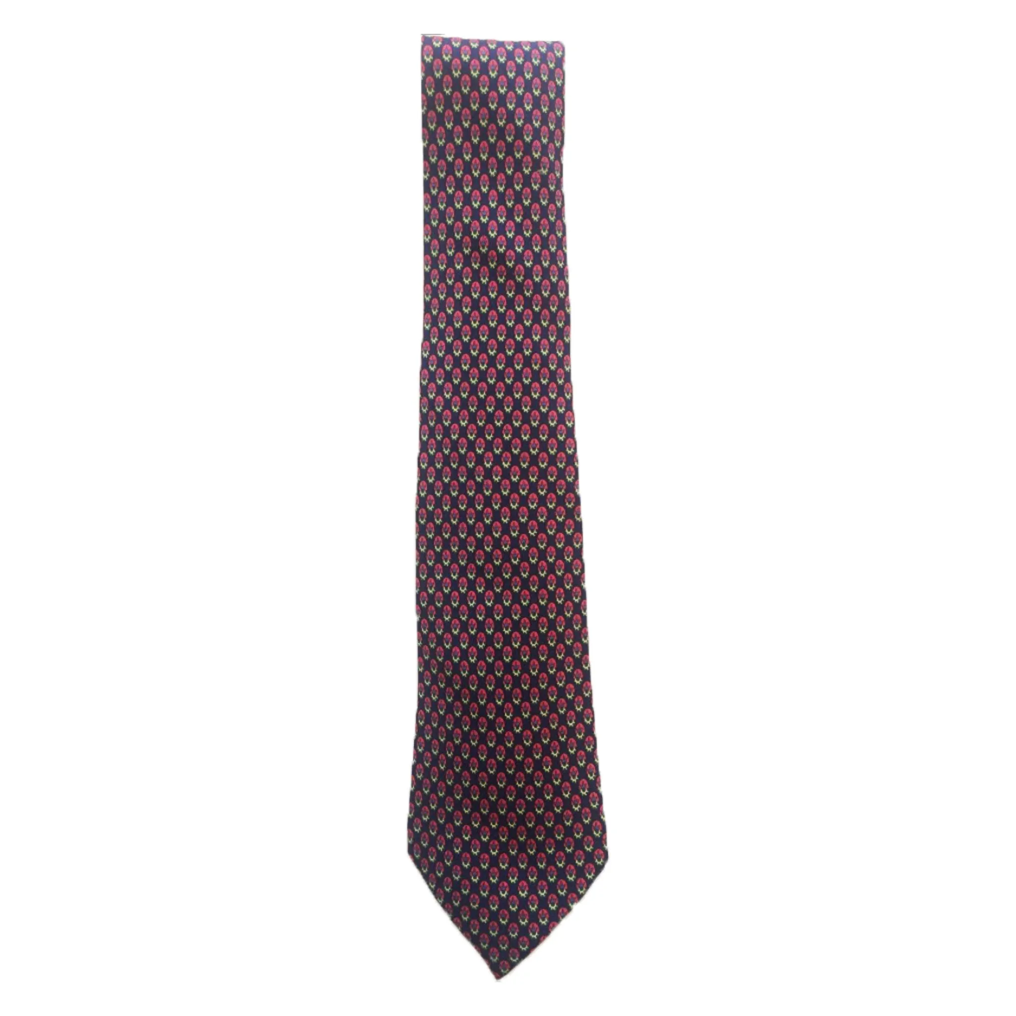 HERMES Classic Dark Blue Fleur-de-Lis Silk NeckTie 61 in.