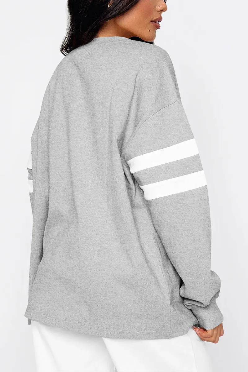 HWT1074 Laid-Back Striped Sweatshirt Top