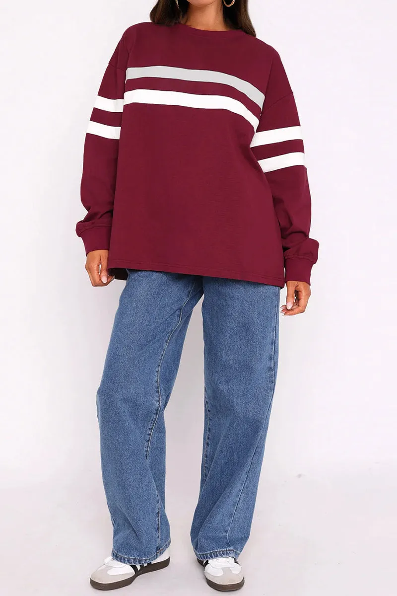 HWT1074 Laid-Back Striped Sweatshirt Top