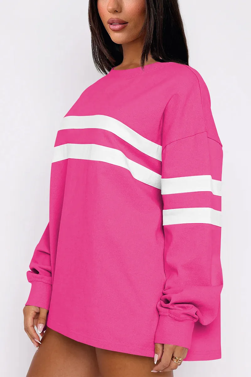 HWT1074 Laid-Back Striped Sweatshirt Top