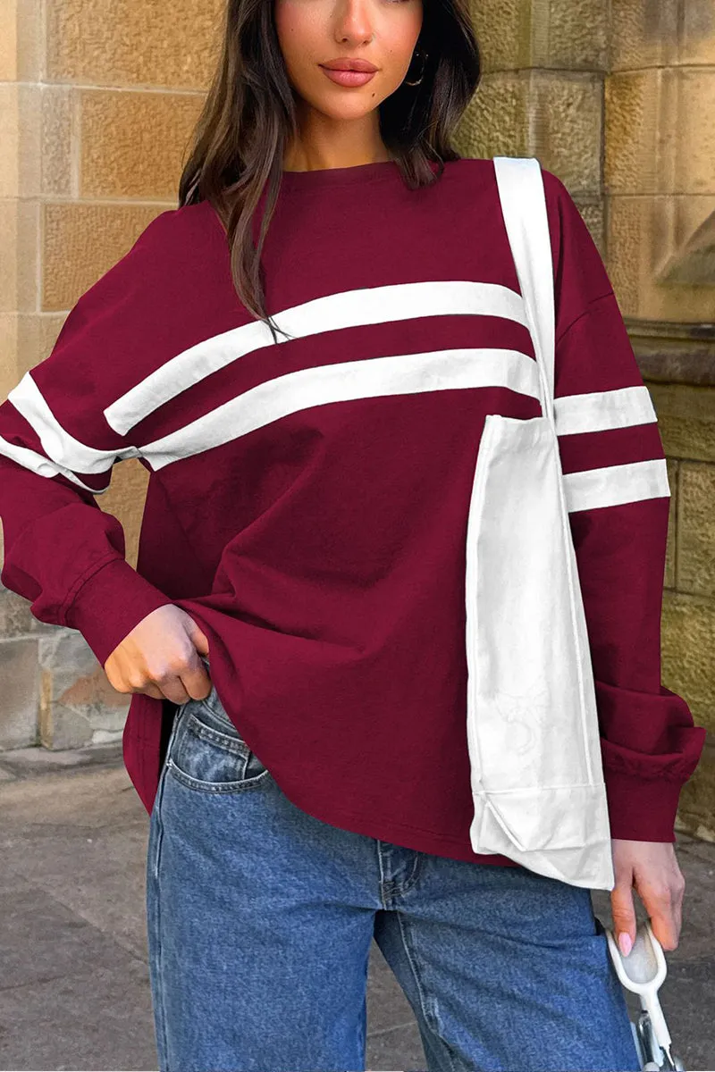 HWT1074 Laid-Back Striped Sweatshirt Top