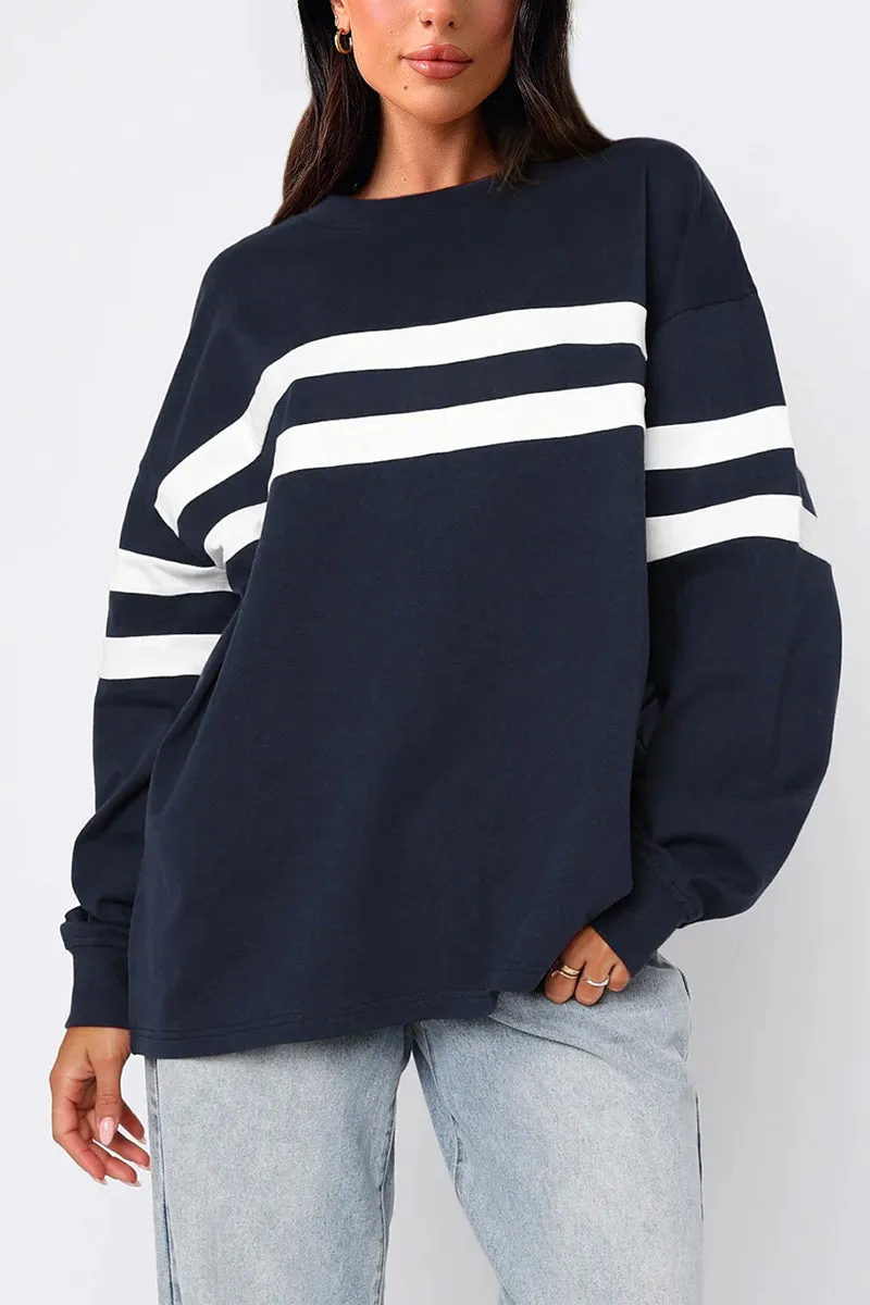 HWT1074 Laid-Back Striped Sweatshirt Top