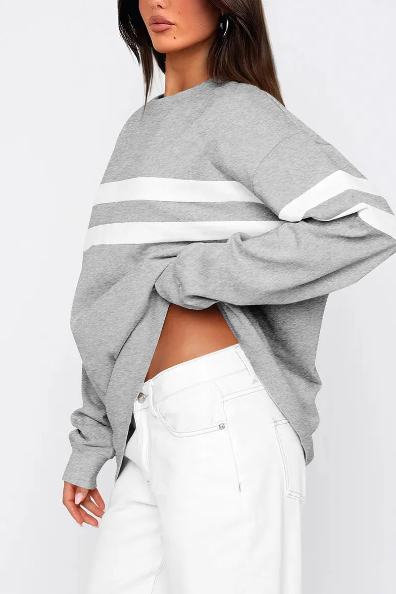 HWT1074 Laid-Back Striped Sweatshirt Top