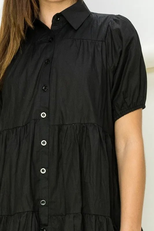 HYFVE Not Your Girl Tiered Button-Up Mini Dress