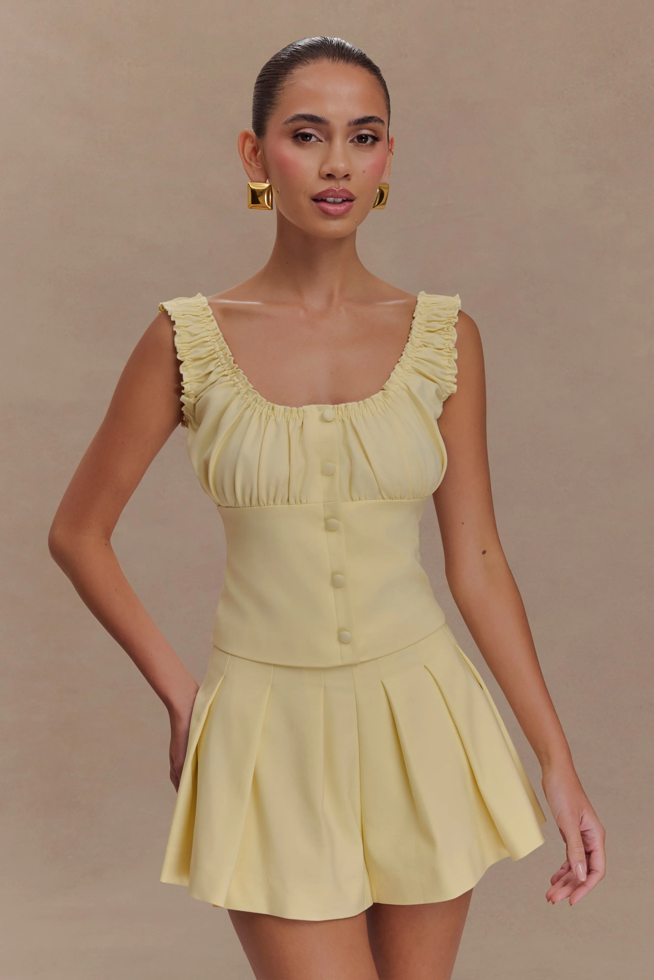 Ines Sleeveless Ruched Top - Lemon