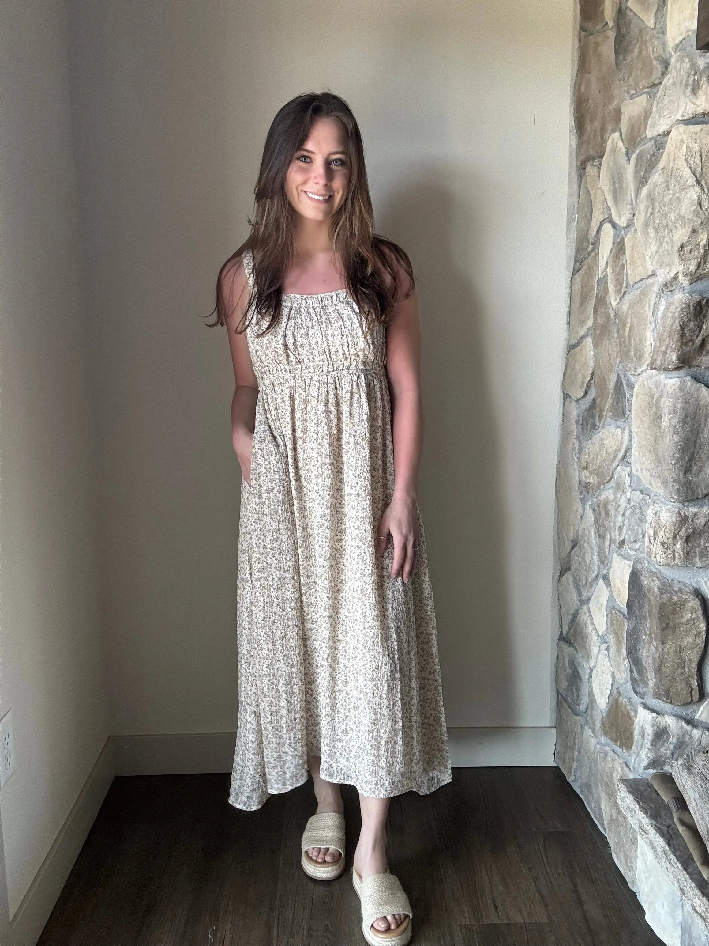 ivory ditsy floral dress