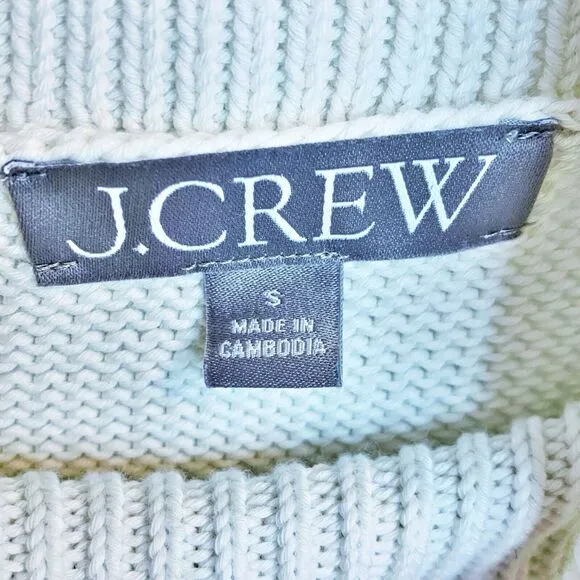 J. Crew Heritage Rollneck Sweater Cotton Pullover Small Blue White Ivory Stripes