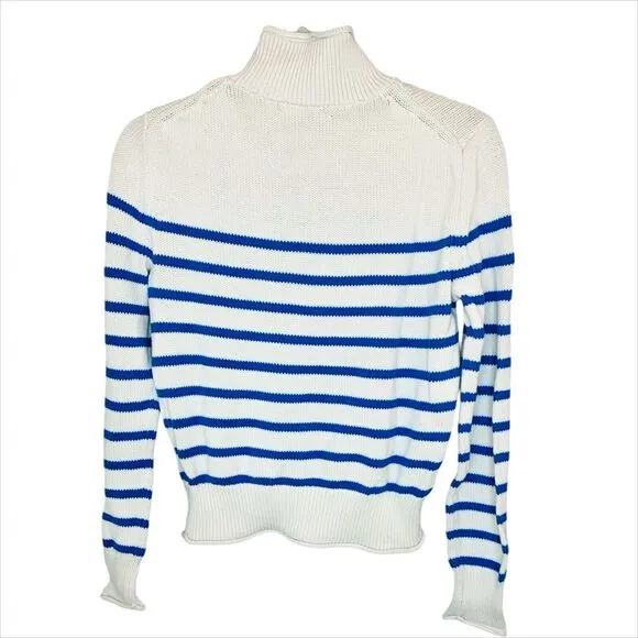 J. Crew Heritage Rollneck Sweater Cotton Pullover Small Blue White Ivory Stripes
