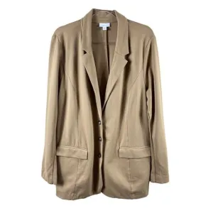J. Jill Ponte Knit Notch Collar Unlined Pocket Blazer Jacket Tan XL Tan Career